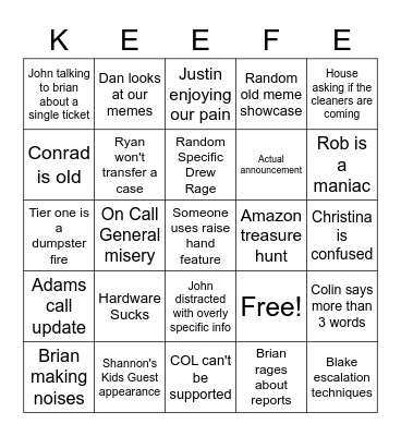 Com Team Bingo Card