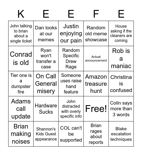 Com Team Bingo Card