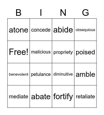 English 3 Lesson 3 Bingo Card