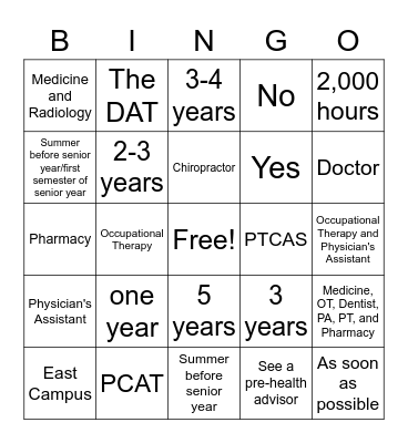 Exploring Health and Medicine Bingo Card