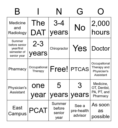 Exploring Health and Medicine Bingo Card