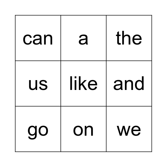 Sight Words 1 & 2 Bingo Card