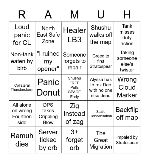 Sprout Static Fights Ramuh Bingo Card