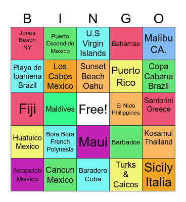 Vamos A La Playa Bingo Card