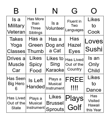 Ice Breaker Bingo Card