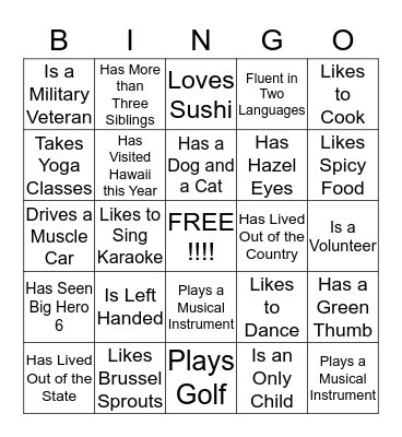 Ice Breaker Bingo Card