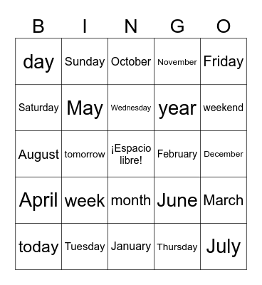 Días y meses Bingo Card