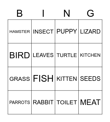 ANIMAL BINGO Card