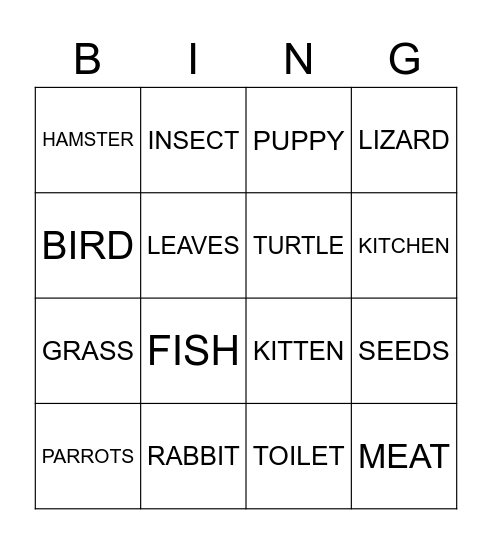 ANIMAL BINGO Card
