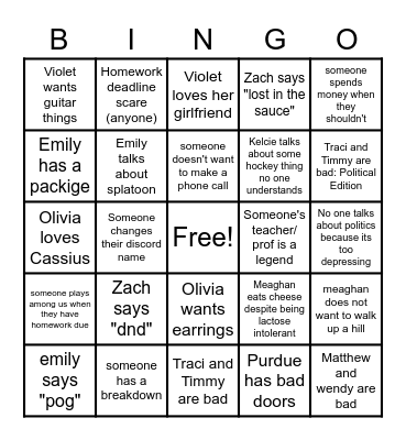 Fools Bingo Card