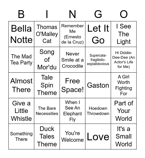 Be Our Guest Disney Music Bingo Card