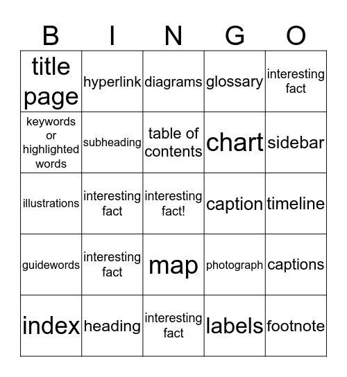 Nonfiction Bingo Card