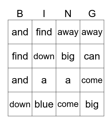 SIGHT WORDS Bingo Card