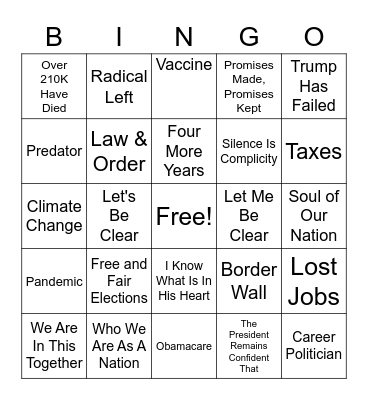 Vice Presidential Debate Bingo Card