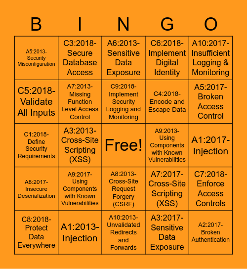 Stash OWASP Bingo Card