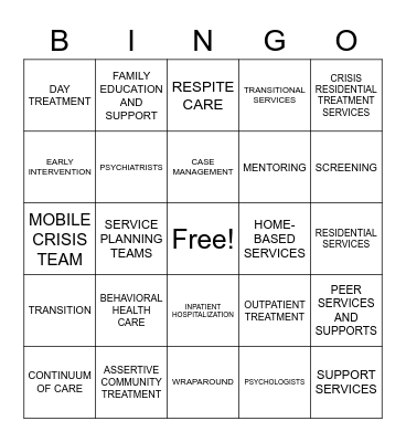 MENTAL HEALTH VOCAB Bingo Card