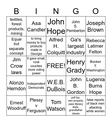 Unit 6 New South (2) Bingo Card
