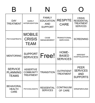 MENTAL HEALTH VOCAB Bingo Card