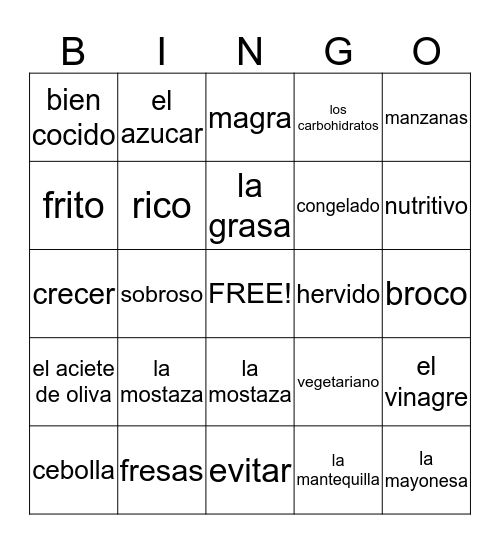 Spanish Bingo Card