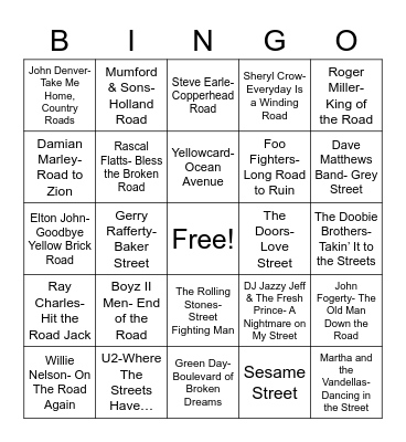 Total-Quiz.com Presents Radio Bingo: From the Streets Bingo Card