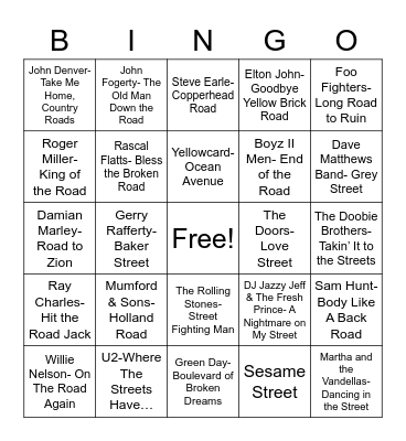 Total-Quiz.com Presents Radio Bingo: From the Streets Bingo Card