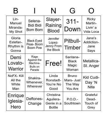 Total-Quiz.com Presents Radio Bingo: Latin Heritage Bingo Card