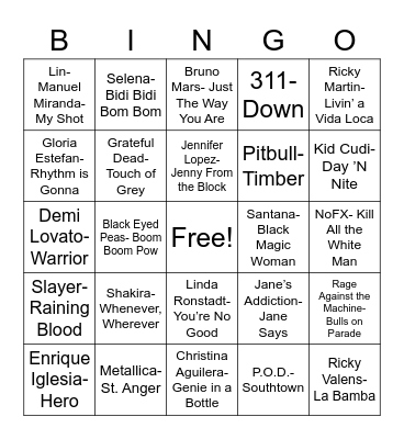 Total-Quiz.com Presents Radio Bingo: Latin Heritage Bingo Card
