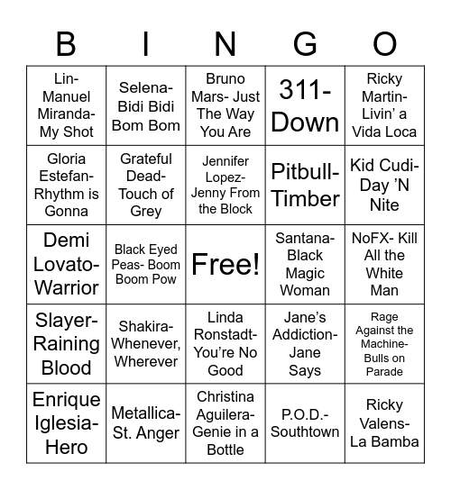 Total-Quiz.com Presents Radio Bingo: Latin Heritage Bingo Card