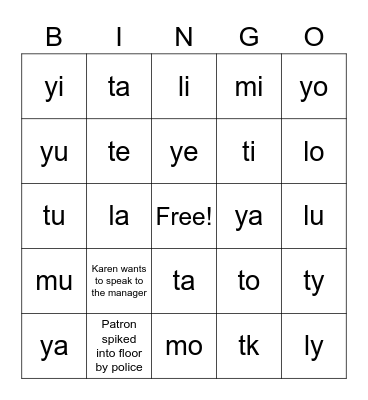 Infinity Beers Bingo Card