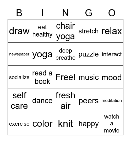 Stress Bingo Card