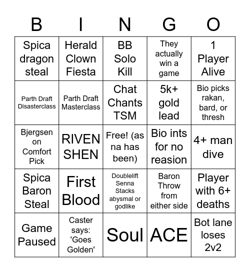 TSM DO OR DIE BINGO Card