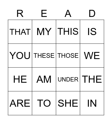 sight words Bingo Card