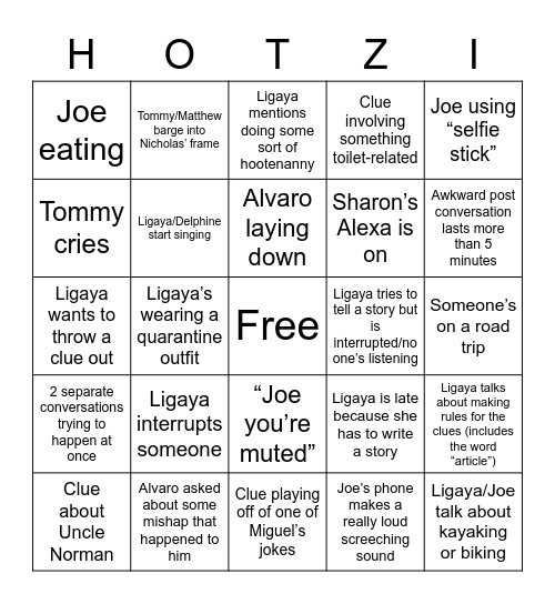Zoom Fishbowl Bingo Card