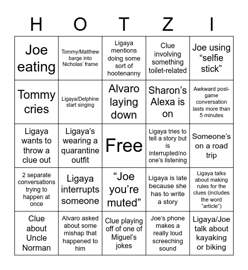 Zoom Fishbowl Bingo Card