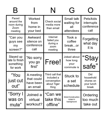 Remote Networking Bingo Card