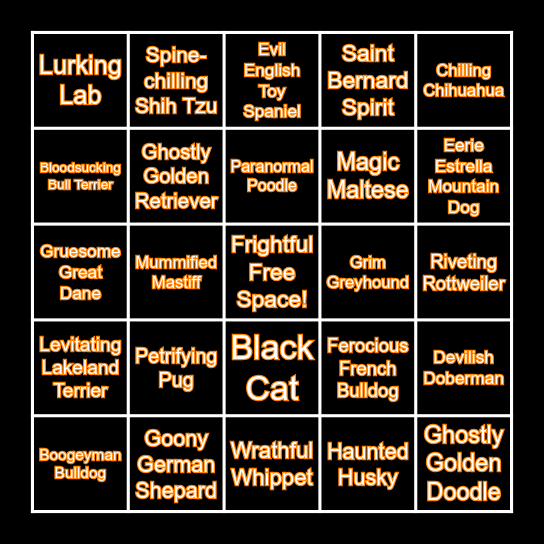 Spook Pets Bingo Card