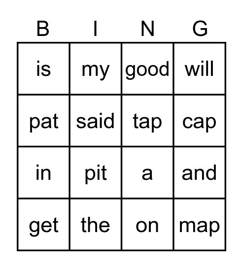 OG Lesson 10 Bingo Card