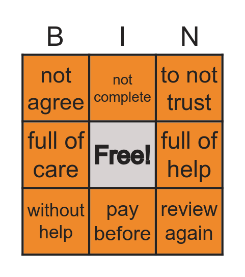 Building Affixes Bingo Card