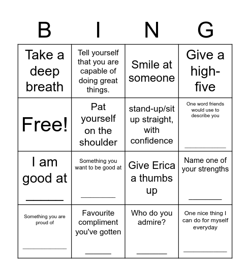 Confidence Booster Bingo Card