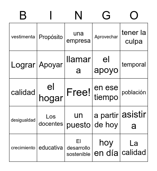AP Spanish Unidad 1 Bingo Card