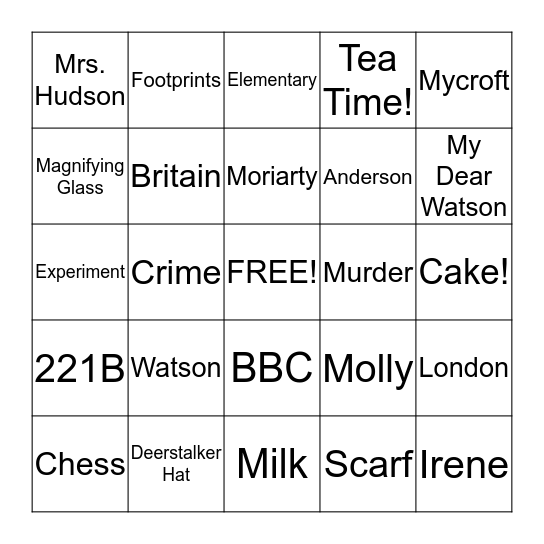 Sherlock! Bingo Card