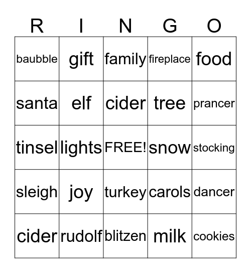 Ringo (...the other reindeer) Bingo Card