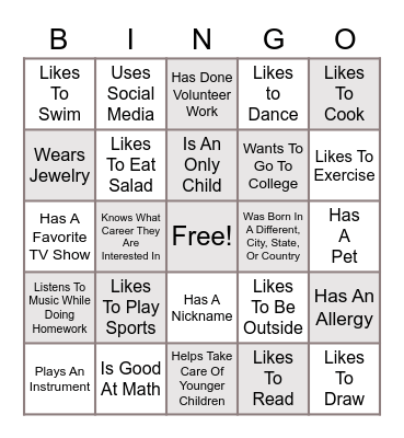 Getting to Know You Bingo Card