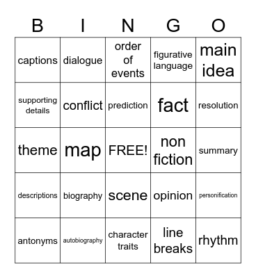 READING Bingo Card