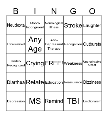 Emotional Incontinence Bingo Card