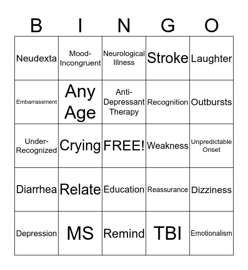 Emotional Incontinence Bingo Card