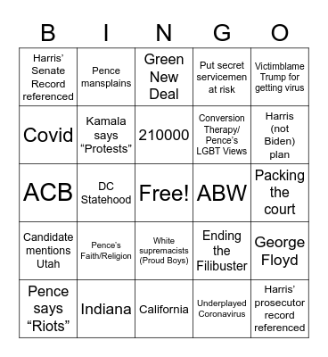 Karen Cult VP Debate Bingo Card