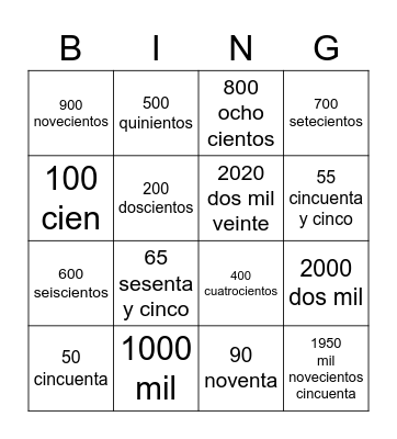 Los números 1-2020 Bingo Card