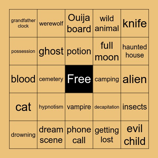 AHAlloween Movie Bingo Card