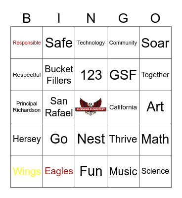 Glenwood Elementary Bingo Card Bingo Card